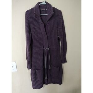 Merrell Womens Purple Ribbed Longline Zip Front Lambswool Blend Sweater Medium